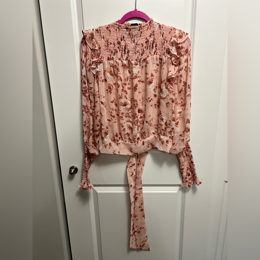 Bardot Long sleeve floral pink sheer top